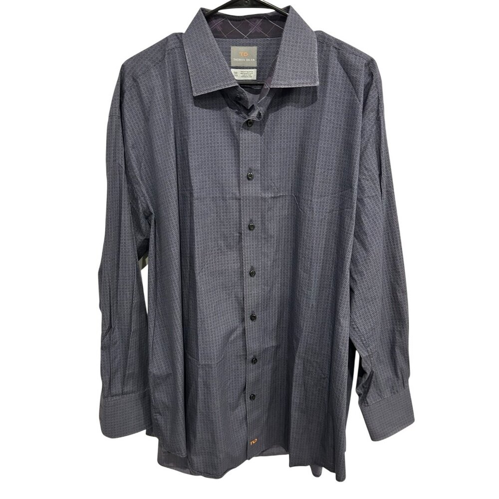 Thomas Dean Geometric Long Sleeve Button Front Shirt Gray Blue Sz 2XB Workwear